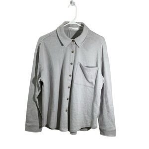 OAK + FORT Women’s Small Button Down Shirt One Pocket Light Weight Shacket Grey